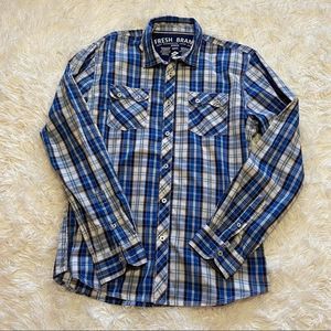 Fresh Brand men’s Blue plaid Button Down Shirt, size L